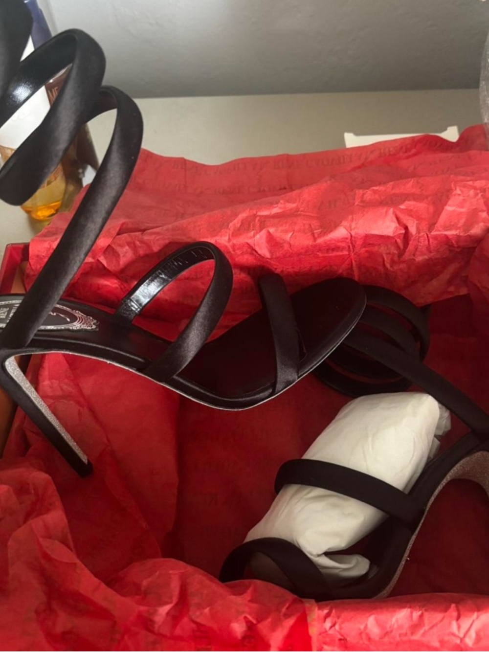 Rene Caovilla Black Spiral Strap Stiletto Sandals